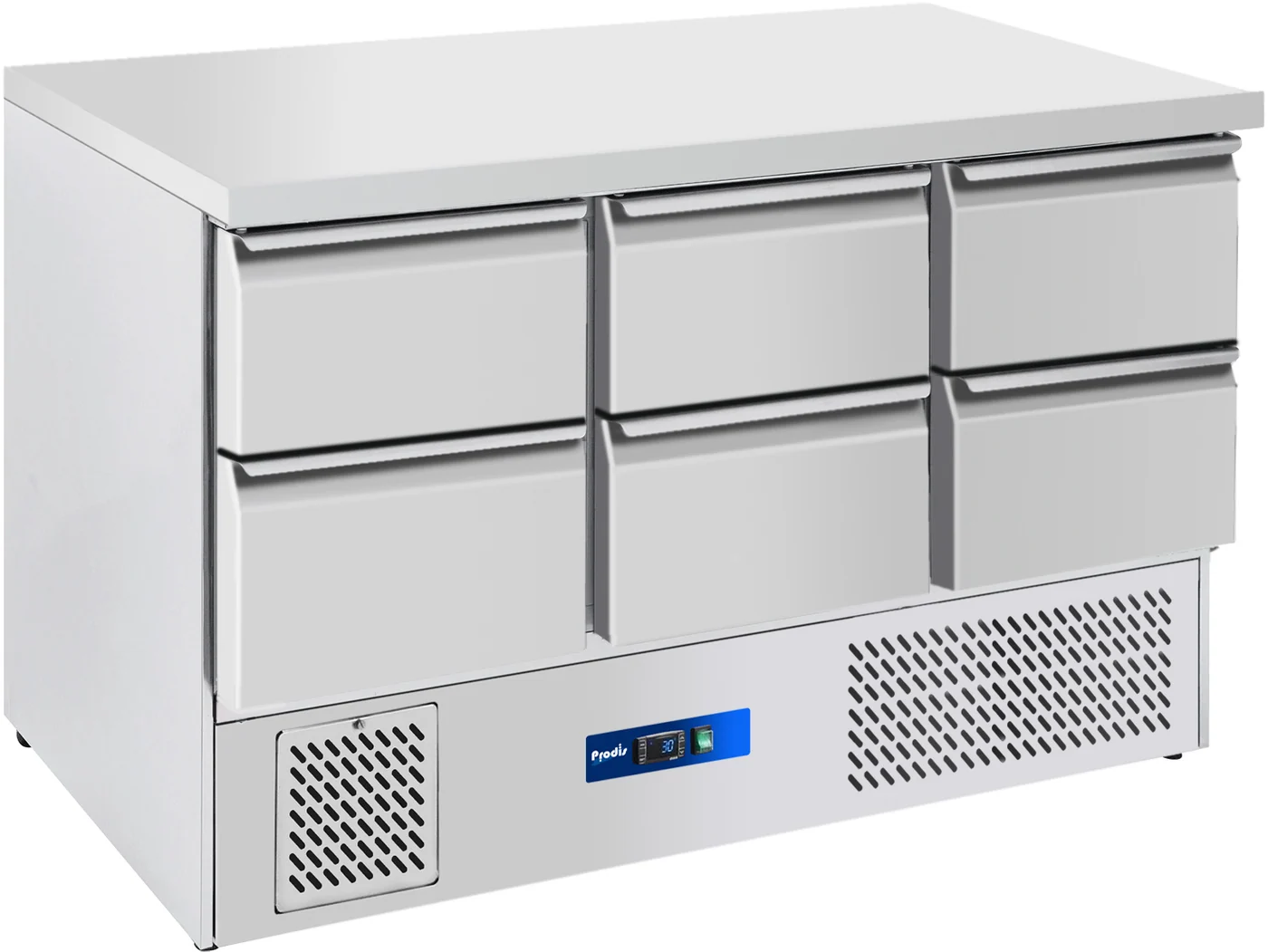 EC-6DSS-LE Low Energy Fully Ventilated 6 Drawer Compact Saladette Counter, Flat Top