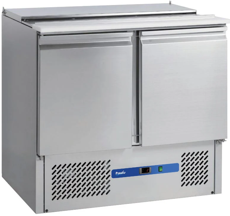 EC-2SALAD 2 Door Compact Saladette Table, 2 x 1/1 + 2 x 1/4GN Topping Well