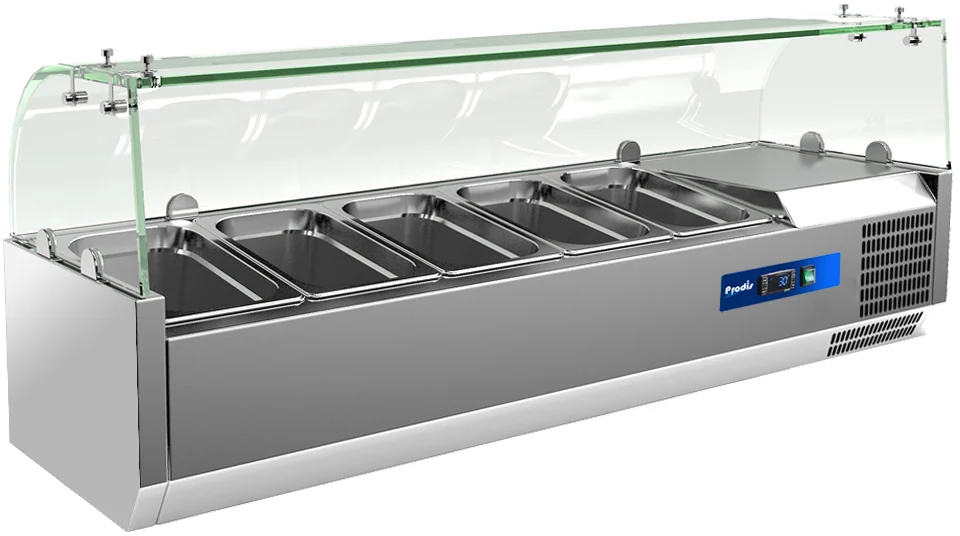 EC-T15G 1500mm 6 x 1/3GN Topping Unit With Curved Glass Top