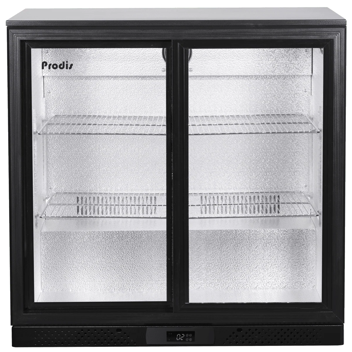 NT2BS-LE Low Energy Double Sliding Door Black Bottle Cooler