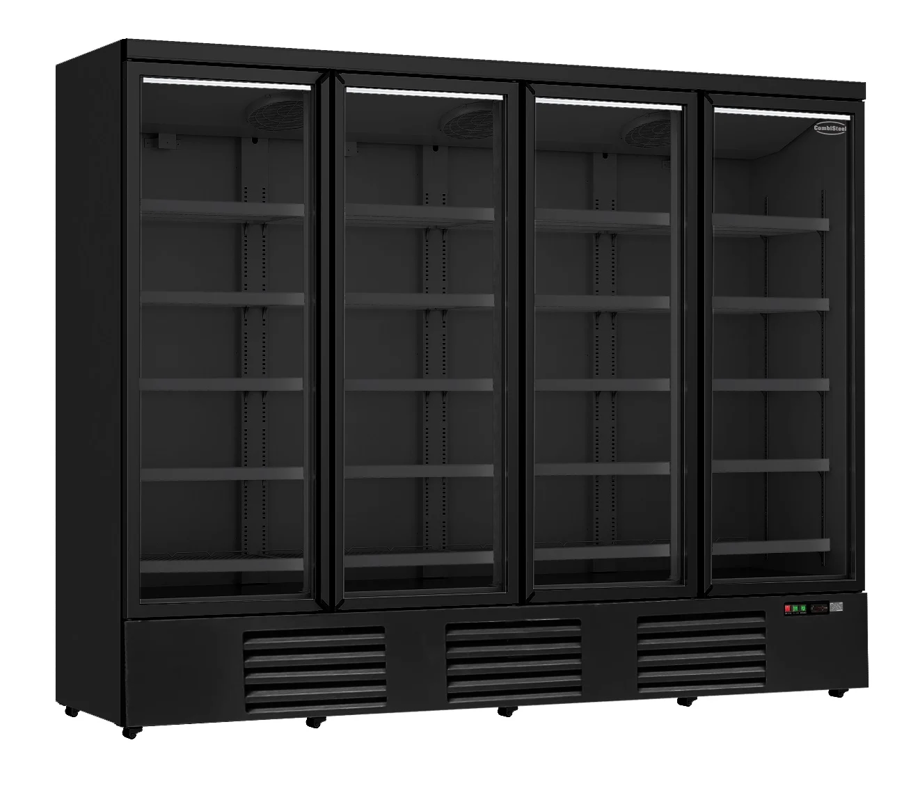 Refrigerator 4 Glass Doors Black JDE-2025R BL *transport ON Request* **note: There Is A Higher Inrush Current, Which Makes A Circuit Breaker With Type C Characteristic Necessary.** Glass door refrigerator