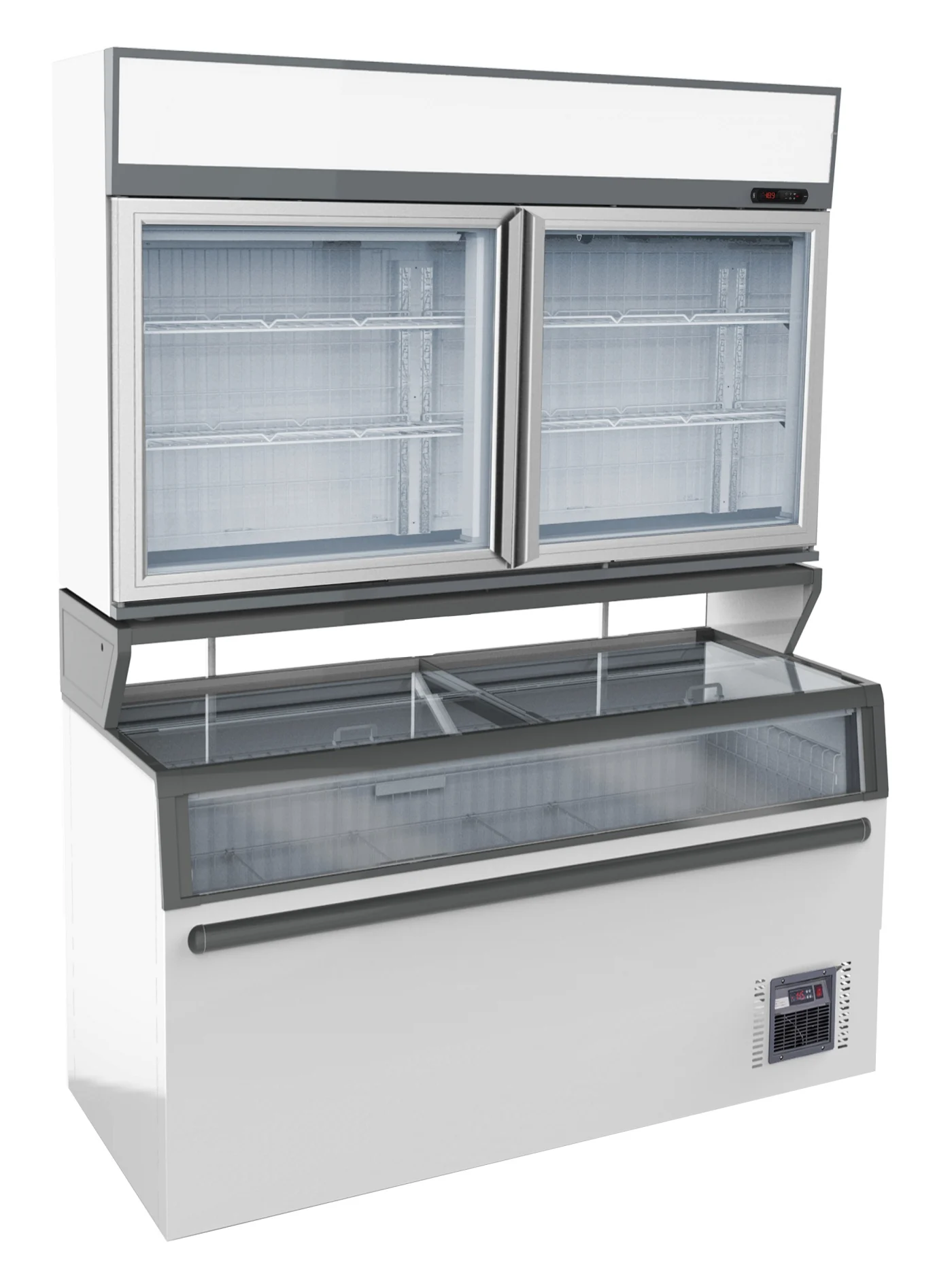 Wall Mounted Freezer Unit White 2 Glass Doors Glass lid chest freezer