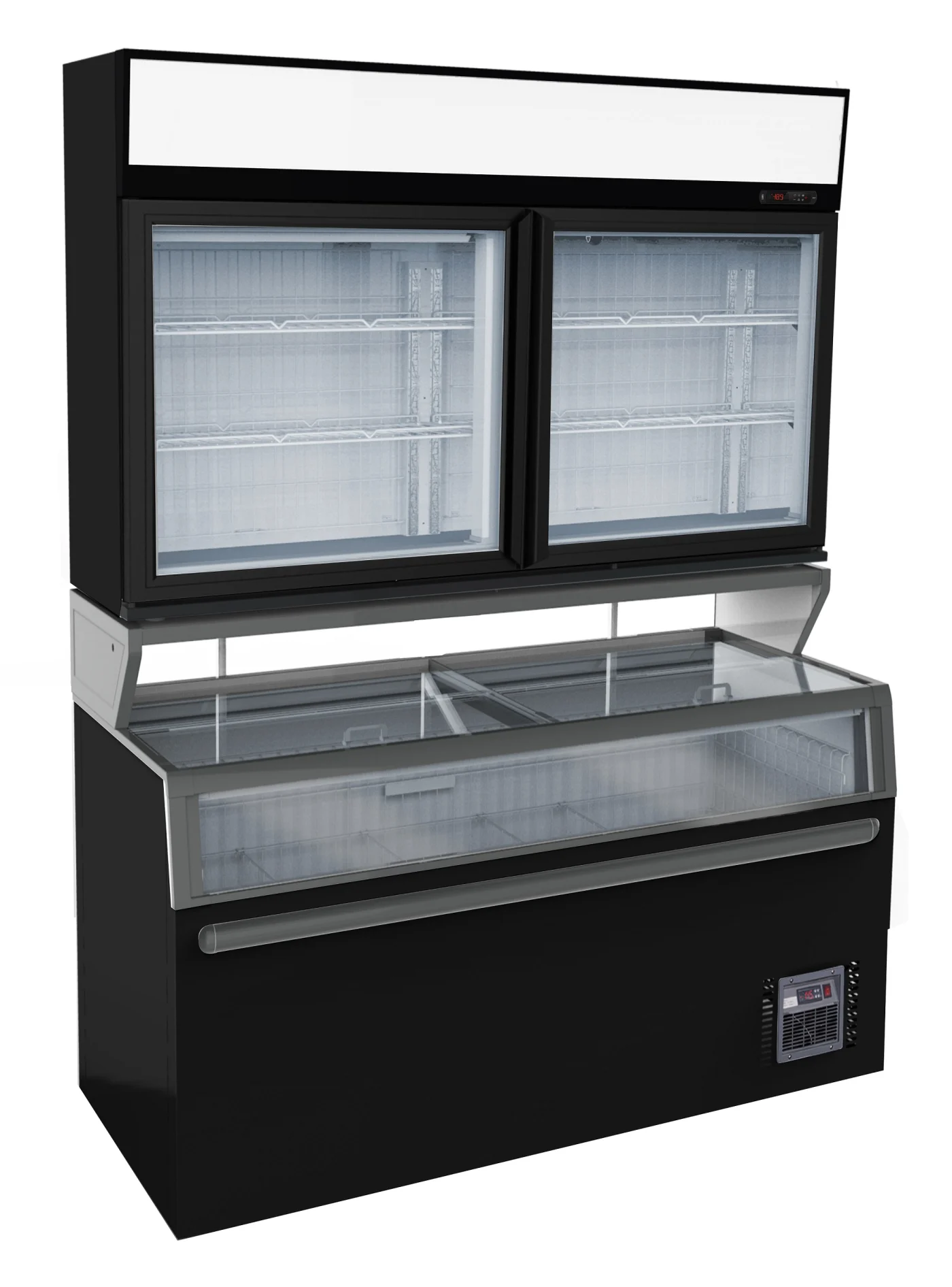 Wall Mounted Freezer Unit Black 2 Glass Doors Glass lid chest freezer
