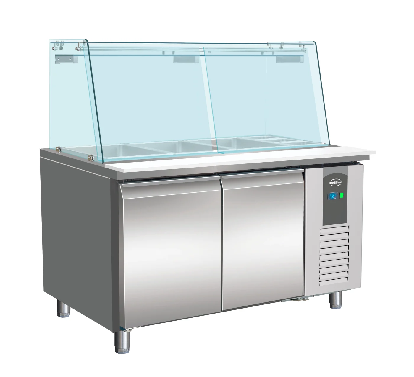 700 Refrigerated Counter With Glass Cover 2 Doors 3X 1/1 + 3X 1/6GN Container